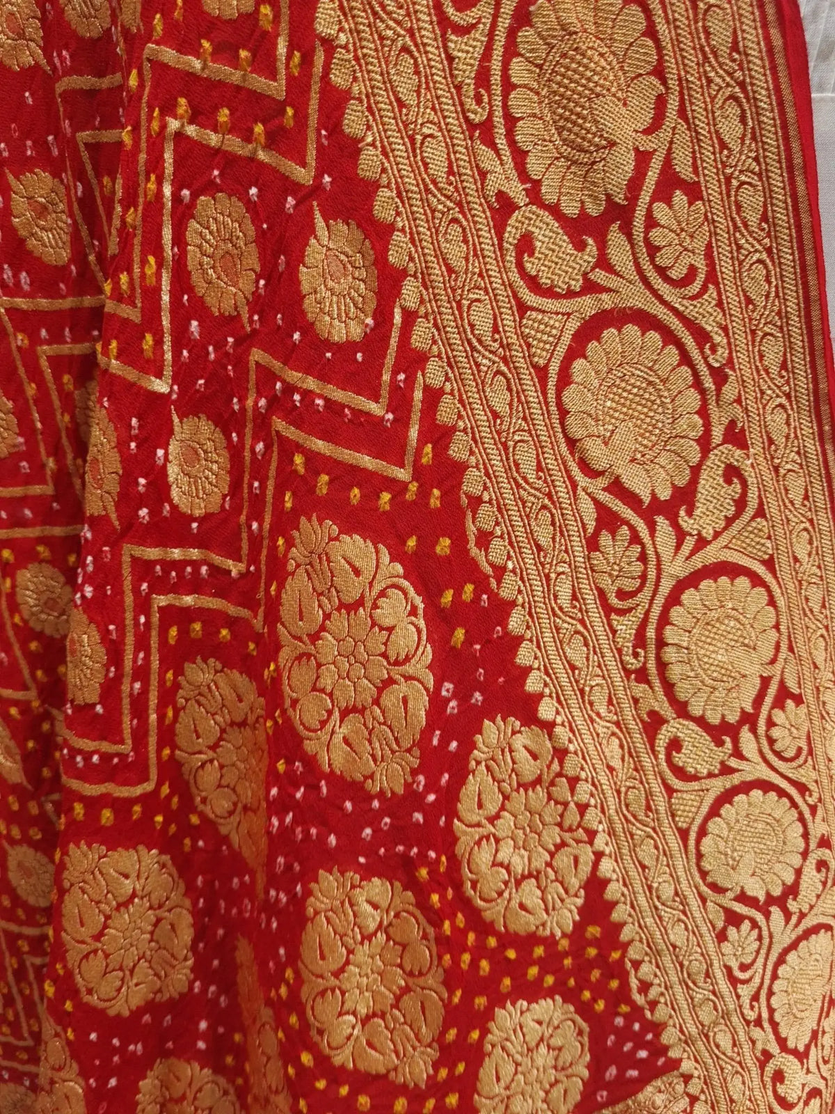 Red Georgette Banarasi Handloom Bandhani Dupatta - Bharat Silk House Bandhej