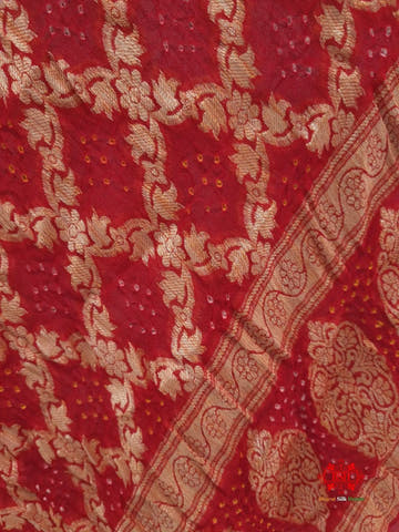 Red Georgette Banarasi Handloom Bandhani Dupatta - Bharat Silk House Bandhej