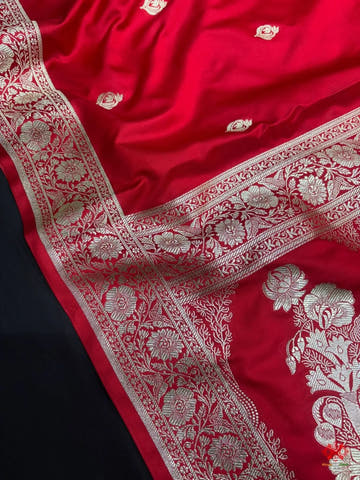 Red Mashru Silk All Over Booti With Jaal Blouse Design Saree - Bharat Silk House Mashroo Silk