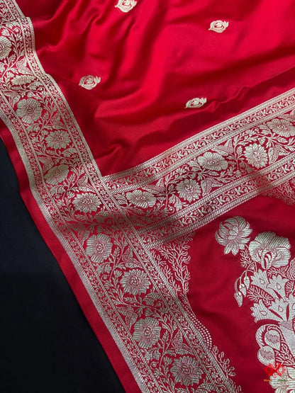 Red Mashru Silk All Over Booti With Jaal Blouse Design Saree - Bharat Silk House Mashroo Silk
