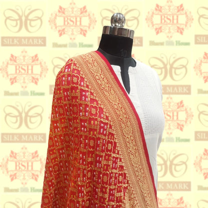 Red Pure Georgette Banarasi Handloom Bandhani Dupatta - Bharat Silk House Bandhej