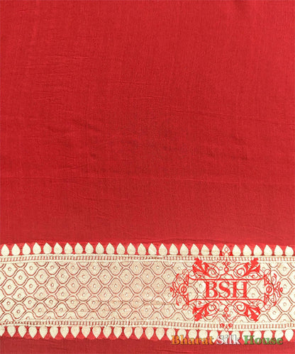 Red Rangkaat Handloom Pure Khaddi Chiffon Saree - Bharat Silk House