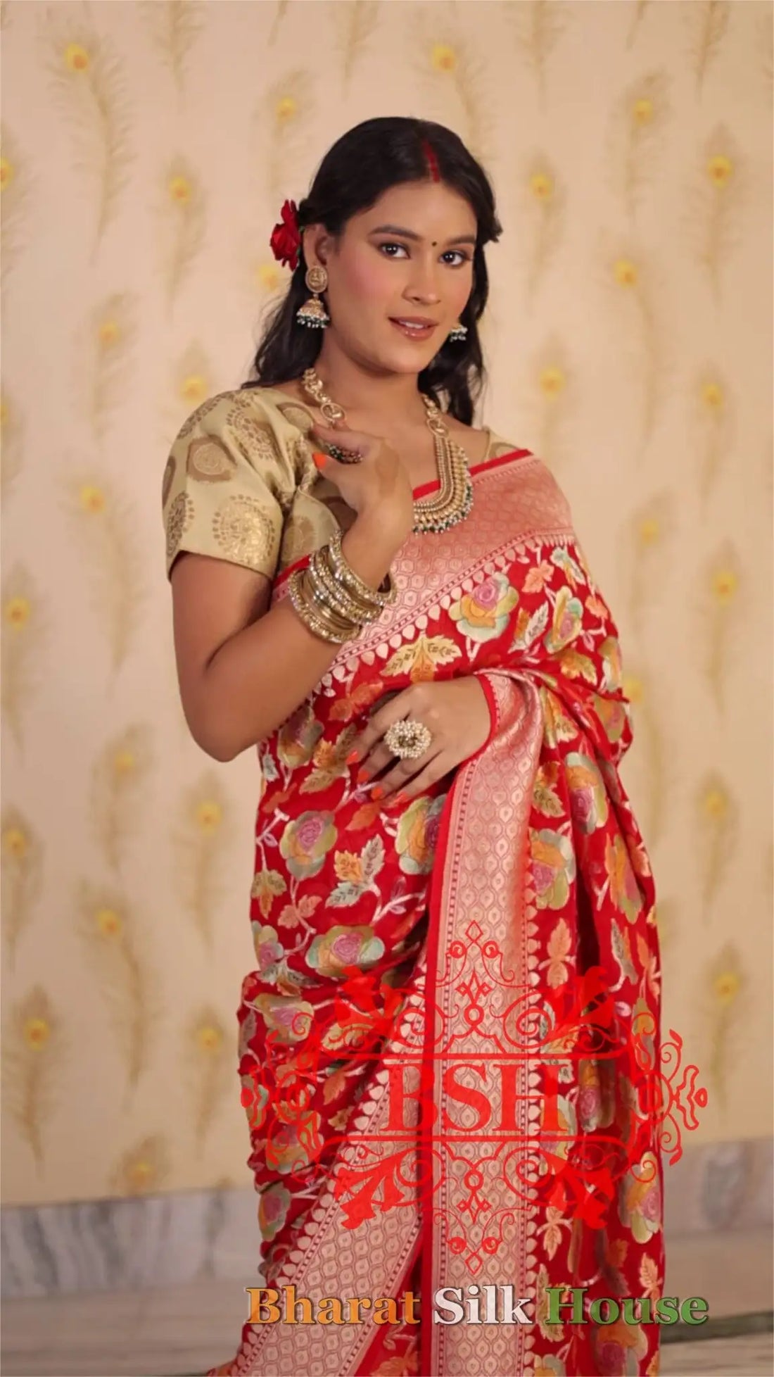 Red Rangkaat Handloom Pure Khaddi Chiffon Saree - Bharat Silk House