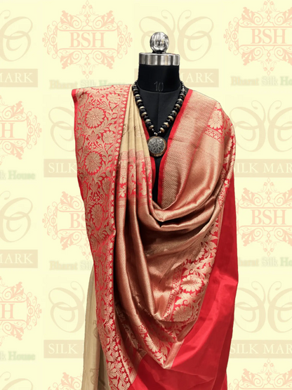 Reddish Brown Pure Tussar Moonga Silk Handloom Sare With Zari Border - Bharat Silk House Tussar