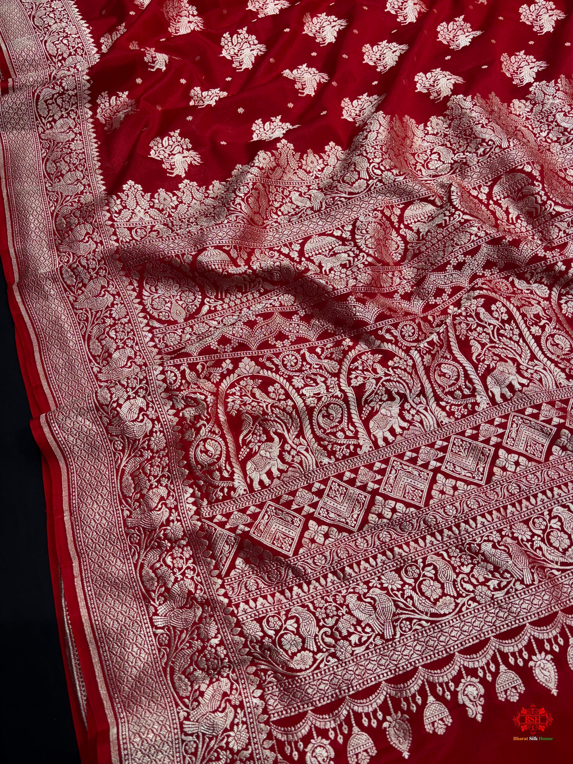 Pure Silk Crape Khaddi Georgette Saree With Antique Zari In Shades Of Blush Red -  - 