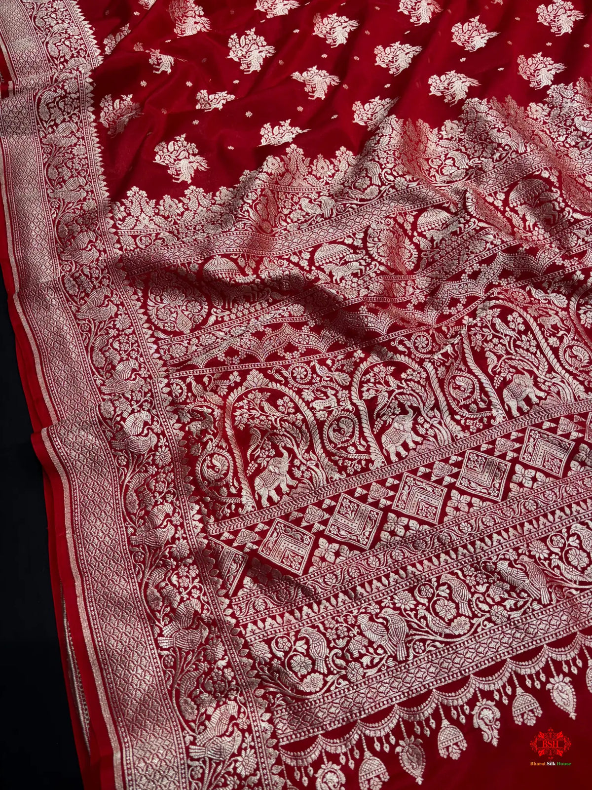 Pure Silk Crape Khaddi Georgette Saree With Antique Zari In Shades Of Blush Red -  -
