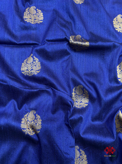 Blue Shade Pure Banarasi Tusser Moonga Silk Saree - Pure Kataan Silk - 