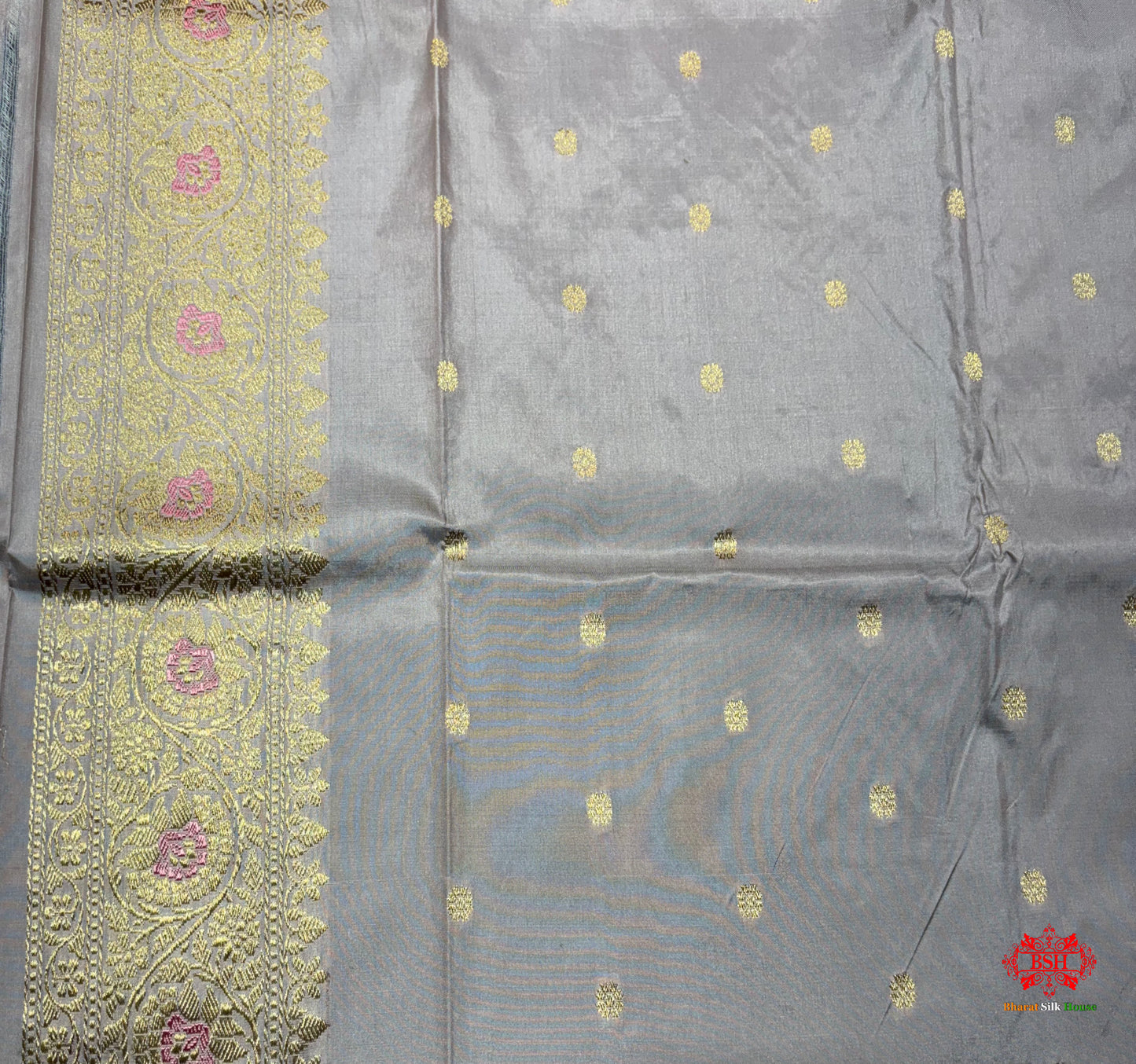 Pure Banarasi  Handloom Katan Silk Antique Zari Meenakari Saree In Shades Of Grey - Pure Kataan Silk - 