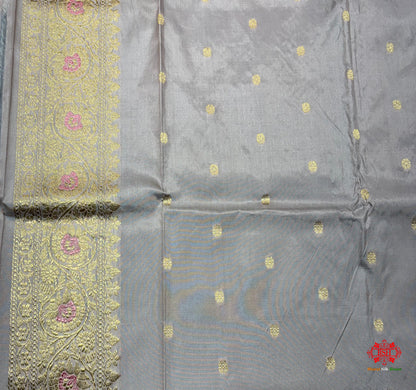 Pure Banarasi  Handloom Katan Silk Antique Zari Meenakari Saree In Shades Of Grey - Pure Kataan Silk - 