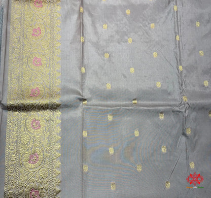 Pure Banarasi  Handloom Katan Silk Antique Zari Meenakari Saree In Shades Of Grey - Pure Kataan Silk -