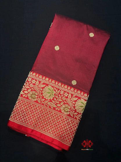 Pure Banarasi  Handloom Katan Silk Antique Zari Saree In Shades Of Brown - Pure Kataan Silk -