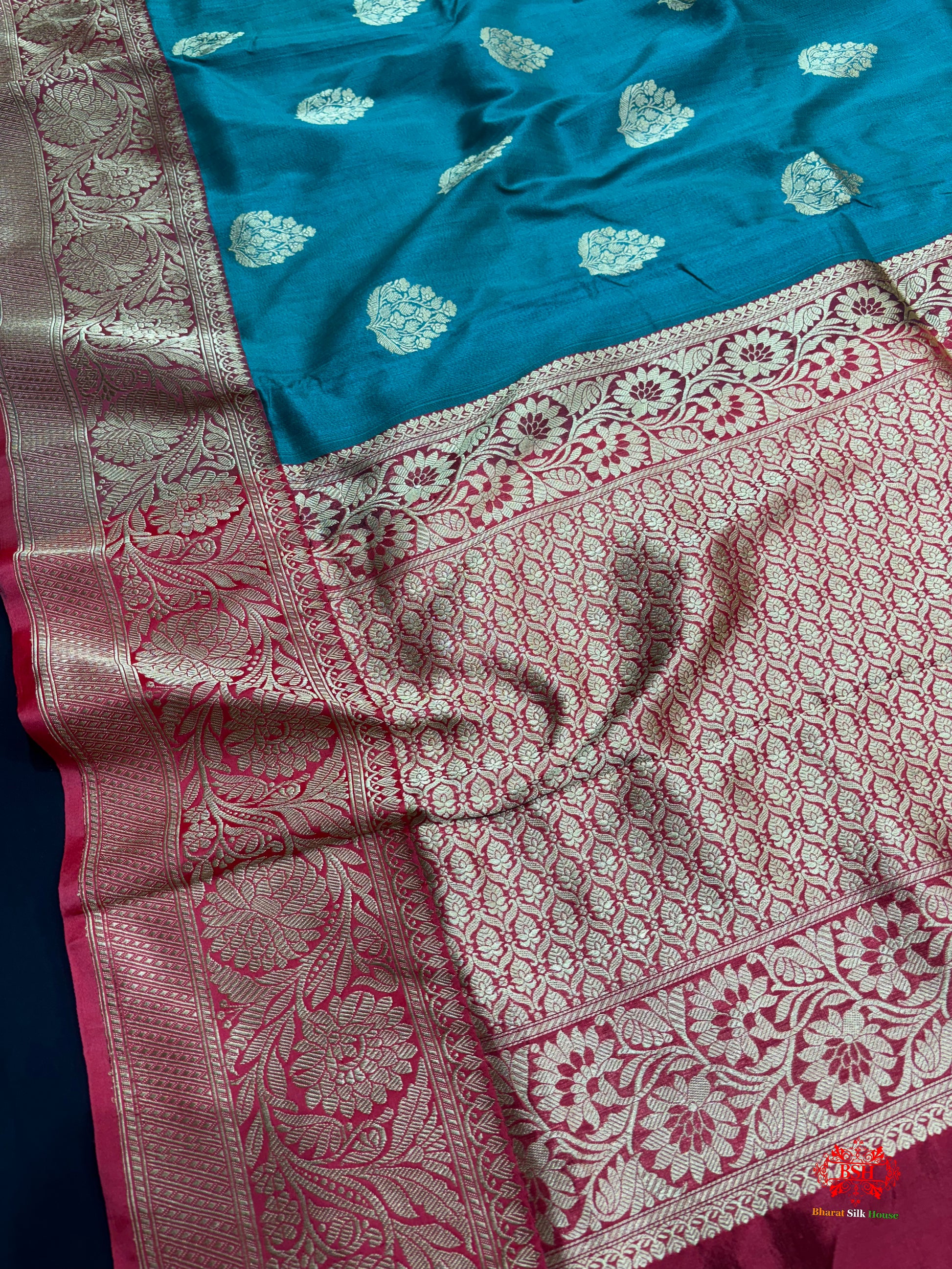 Blue Shade Pure Banarasi Tusser Moonga Silk Saree - Pure Kataan Silk - 