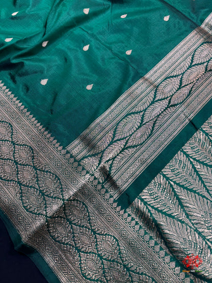Pure Banarasi  Handloom Katan Silk Antique Zari Saree In Shades Of Green - Pure Kataan Silk - 