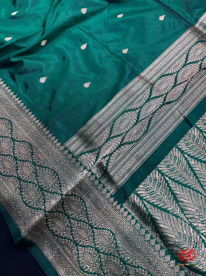 Pure Banarasi  Handloom Katan Silk Antique Zari Saree In Shades Of Green - Pure Kataan Silk -
