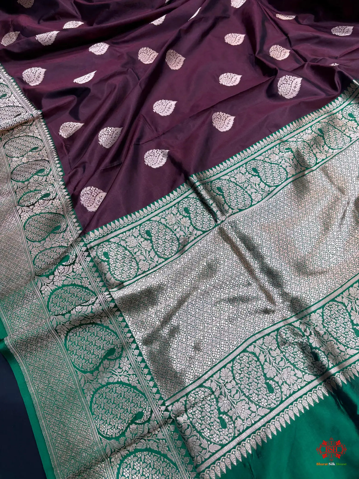 Pure Banarasi  Handloom Katan Silk  Antique Zari Saree In Shades Of Coffee Brown - Pure Kataan Silk -