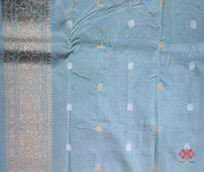 Pure Banarasi  Handloom Katan Silk  Antique Dual Zari Saree In Shades Of Sea Green - Pure Kataan Silk - 