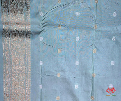 Pure Banarasi  Handloom Katan Silk  Antique Dual Zari Saree In Shades Of Sea Green - Pure Kataan Silk -