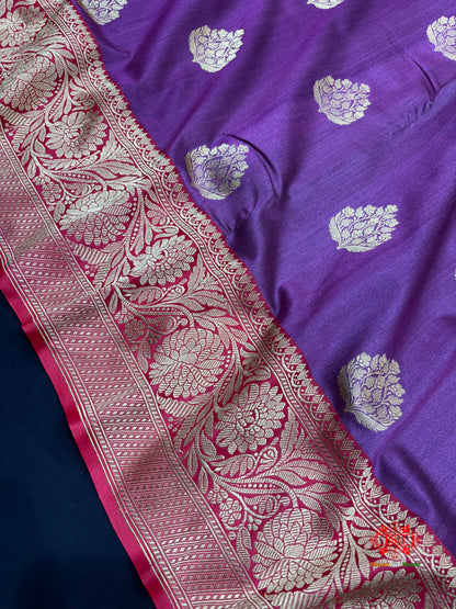 Blue Shade Pure Banarasi Tusser Moonga Silk Saree - Pure Kataan Silk - 