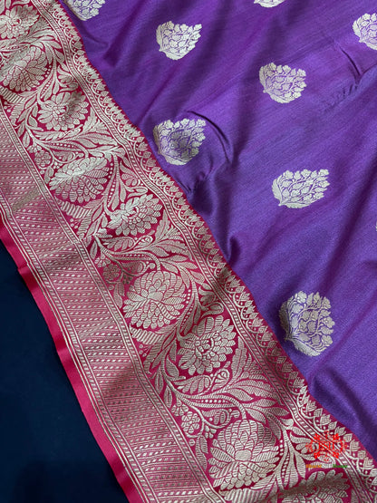 Blue Shade Pure Banarasi Tusser Moonga Silk Saree - Pure Kataan Silk -