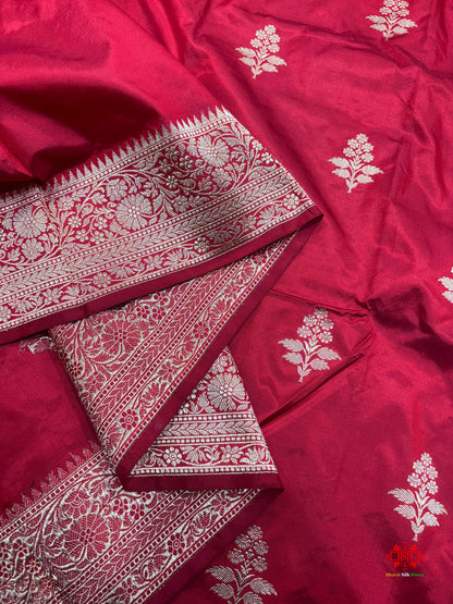 Pure Banarasi  Handloom Katan Silk Antique Zari Saree In Shades Of Red - Pure Kataan Silk - 