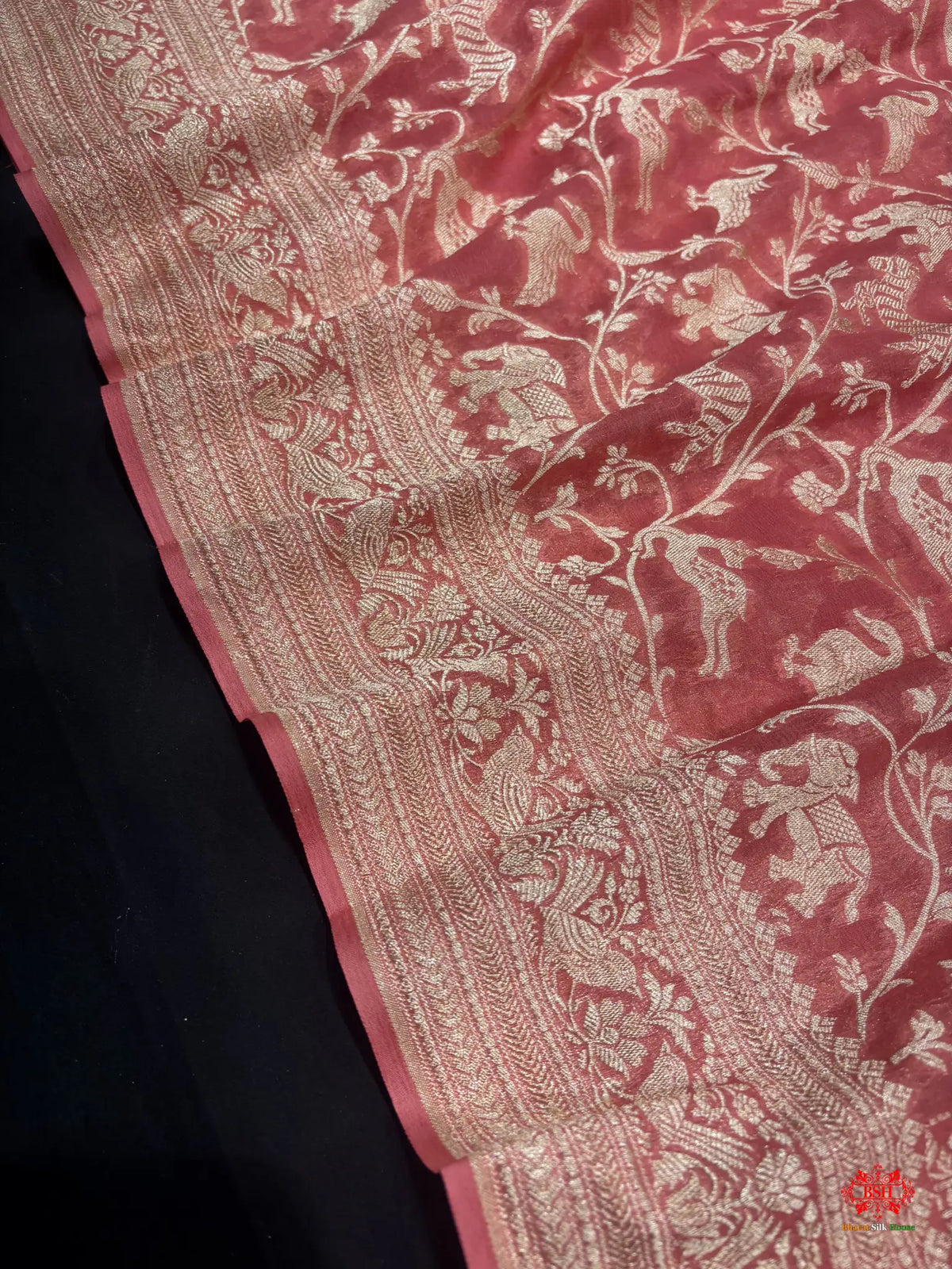 Shade Of Peach Pure Chiffon Metallic Zari Pure Banarasi Silk Saree - Chiffon Sarees -