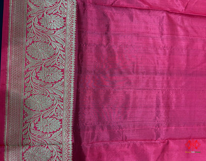 Blue Shade Pure Banarasi Tusser Moonga Silk Saree - Pure Kataan Silk - 