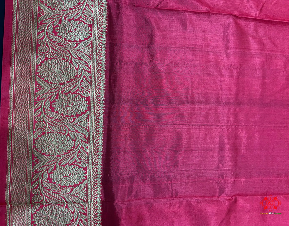 Blue Shade Pure Banarasi Tusser Moonga Silk Saree - Pure Kataan Silk -