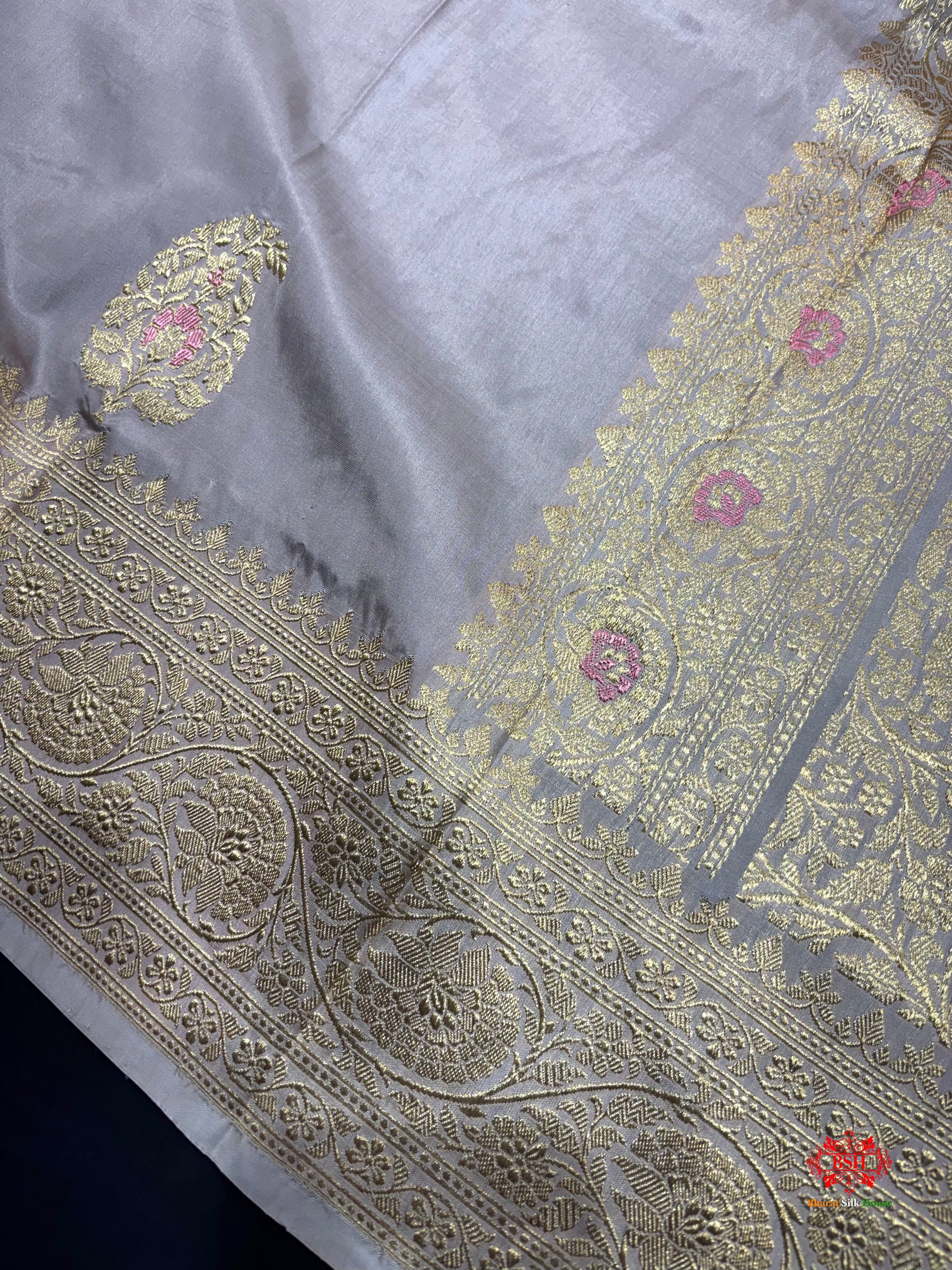 Pure Banarasi  Handloom Katan Silk Antique Zari Meenakari Saree In Shades Of Grey - Pure Kataan Silk - 