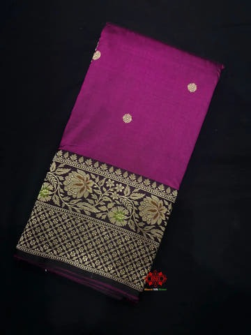 Pure Banarasi  Handloom Katan Silk Antique Zari Saree In Shades Of Magenta - Pure Kataan Silk -