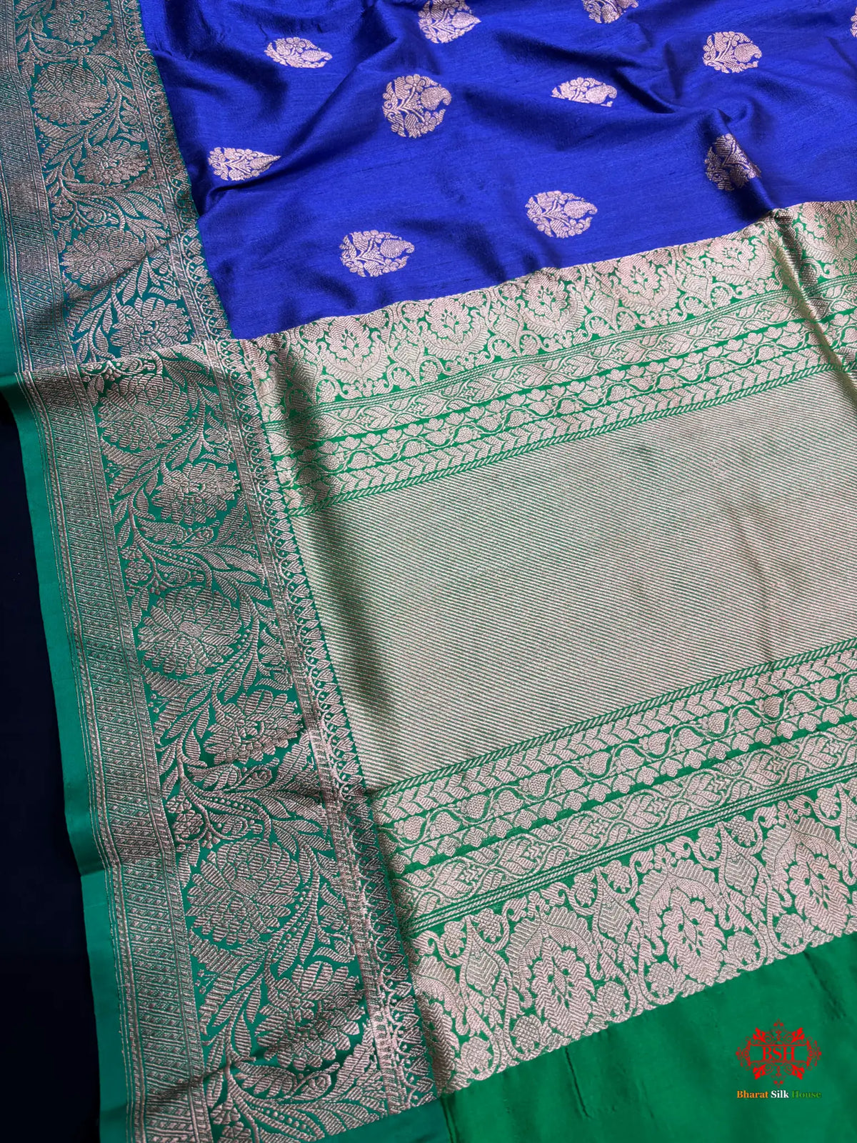 Blue Shade Pure Banarasi Tusser Moonga Silk Saree - Pure Kataan Silk -