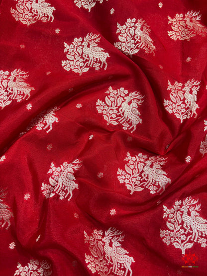 Pure Silk Crape Khaddi Georgette Saree With Antique Zari In Shades Of Blush Red -  - 
