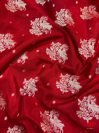 Pure Silk Crape Khaddi Georgette Saree With Antique Zari In Shades Of Blush Red -  -