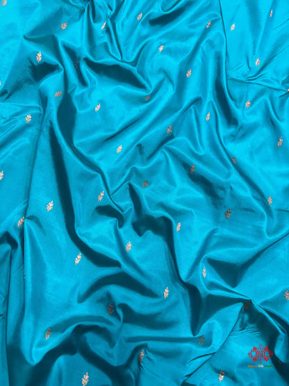 Pure Banarasi  Handloom Katan Silk Antique Zari Saree In Shades Of Firozi - Pure Kataan Silk -