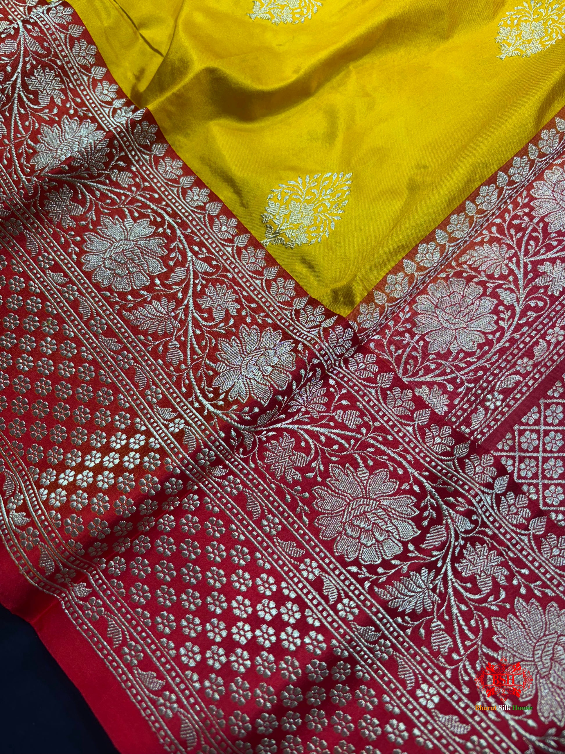 Pure Banarasi  Handloom Katan Silk Antique Zari Saree In Shades Of Yellow - Pure Kataan Silk - 