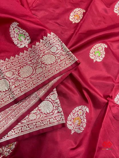 Pure Banarasi  Handloom Katan Silk Antique Zari Meenakari Saree In Shades Of Red - Pure Kataan Silk -