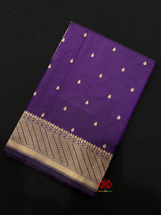 Pure Banarasi  Handloom Katan Silk Antique Zari Saree In Shades Of Navy Blue - Pure Kataan Silk - 