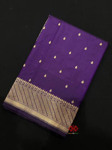 Pure Banarasi  Handloom Katan Silk Antique Zari Saree In Shades Of Navy Blue - Pure Kataan Silk -