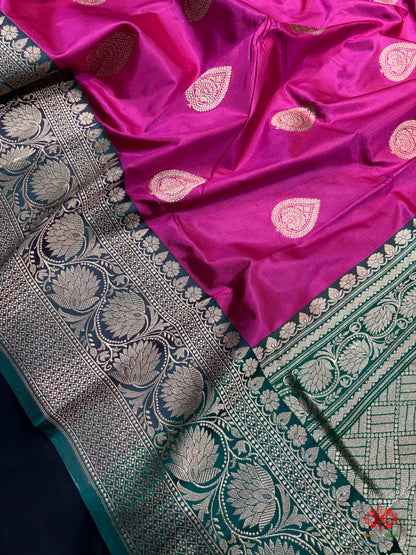 Pure Banarasi  Handloom Katan Silk  Antique Zari Saree In Shades Of Pink - Pure Kataan Silk - 