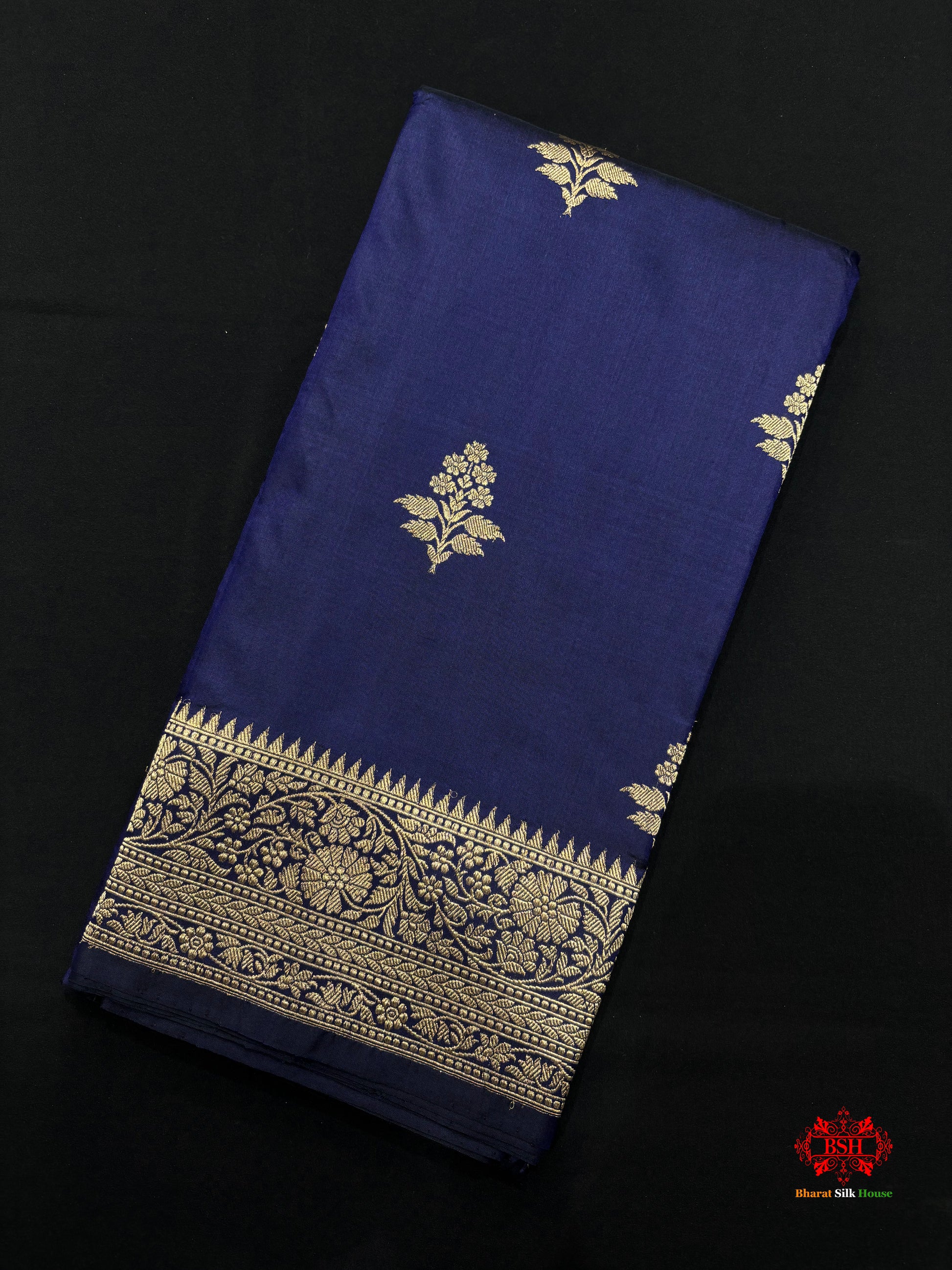 Pure Banarasi  Handloom Katan Silk Antique Zari Saree In Shades Of Blue - Pure Kataan Silk - 