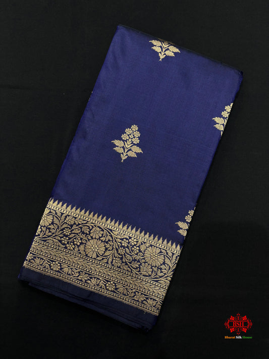 Pure Banarasi  Handloom Katan Silk Antique Zari Saree In Shades Of Blue - Pure Kataan Silk - 