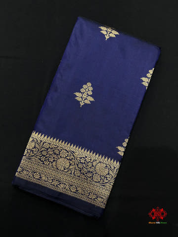 Pure Banarasi  Handloom Katan Silk Antique Zari Saree In Shades Of Blue - Pure Kataan Silk -