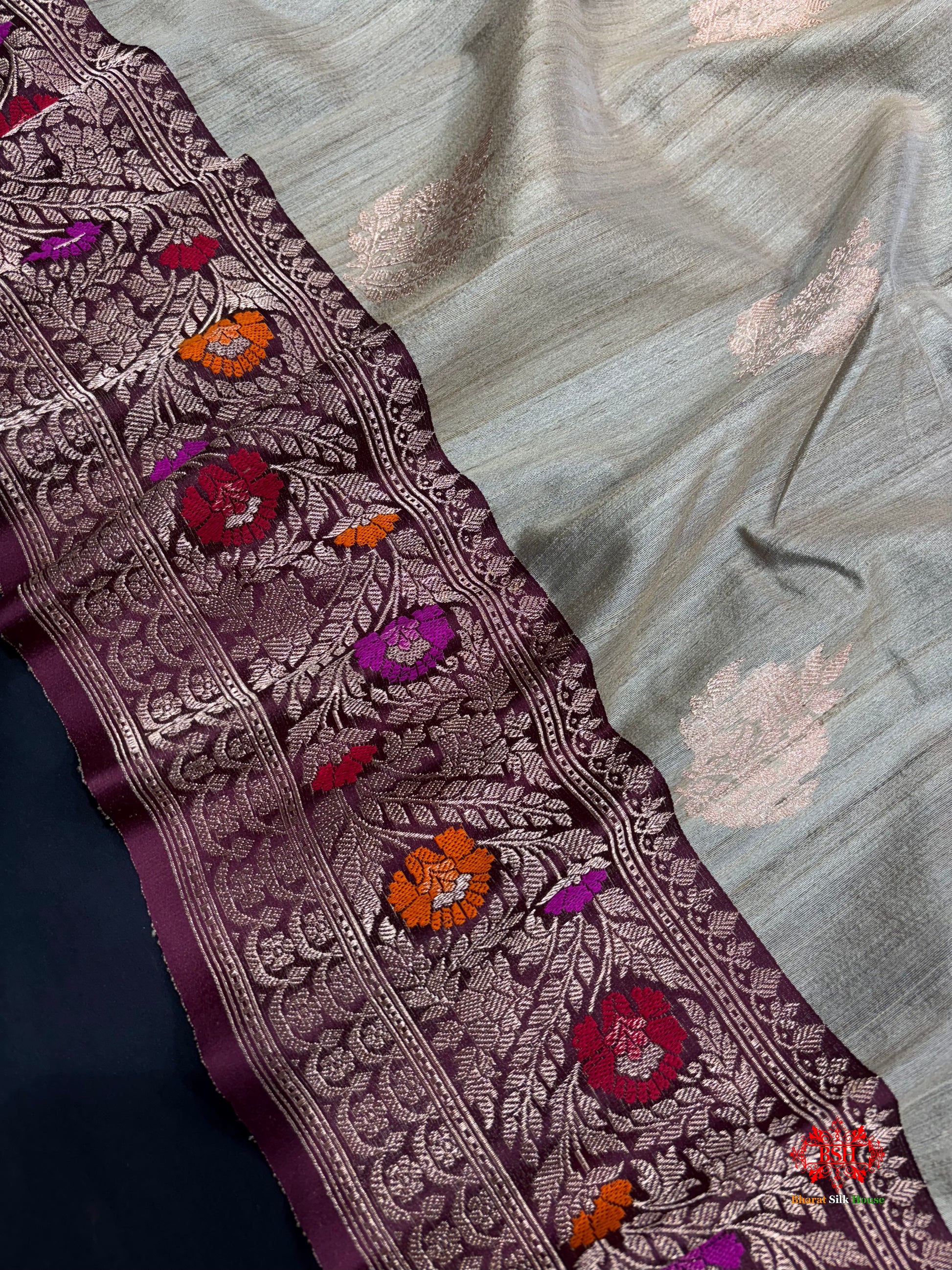 Beige Color With Meena Border Pure Banarasi Tusser Moonga Silk Saree - Tussar - 