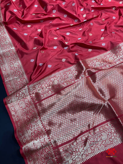 Pure Banarasi  Handloom Katan Silk  Antique Dual  Zari Saree In Shades Of Red - Pure Kataan Silk - 