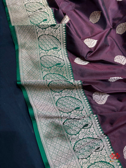 Pure Banarasi  Handloom Katan Silk  Antique Zari Saree In Shades Of Coffee Brown - Pure Kataan Silk - 