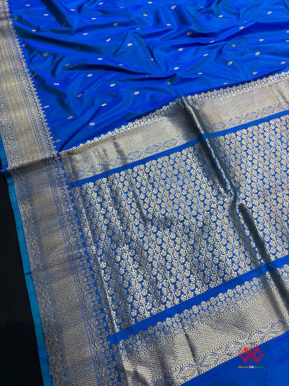Pure Banarasi  Handloom Katan Silk Antique Zari Saree In Shades Of Blue - Pure Kataan Silk -