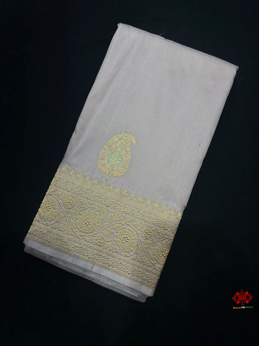 Pure Banarasi  Handloom Katan Silk Antique Zari Meenakari Saree In Shades Of Grey - Pure Kataan Silk - 
