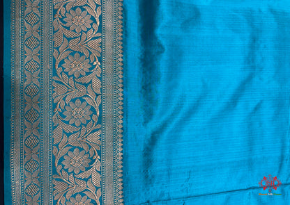Blue Shade Pure Banarasi Tusser Moonga Silk Saree - Pure Kataan Silk - 