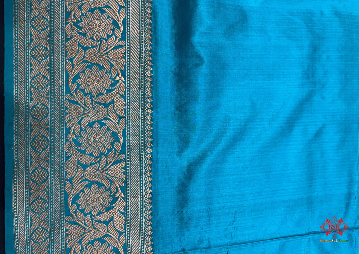Blue Shade Pure Banarasi Tusser Moonga Silk Saree - Pure Kataan Silk -