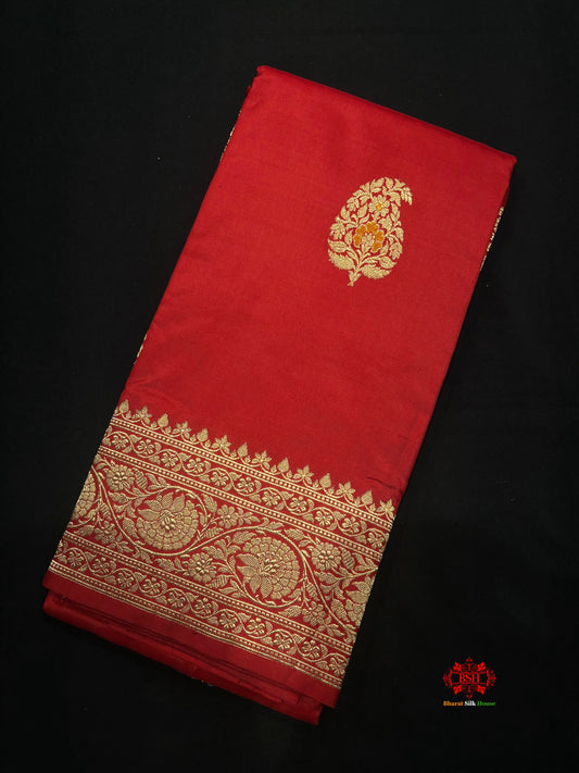 Pure Banarasi  Handloom Katan Silk Antique Zari Meenakari Saree In Shades Of Red - Pure Kataan Silk - 