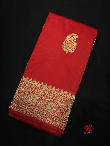 Pure Banarasi  Handloom Katan Silk Antique Zari Meenakari Saree In Shades Of Red - Pure Kataan Silk -